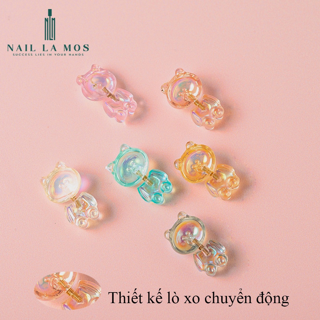 Charm gấu nail ánh dạ quang - charm gấu lò xo đính móng chuyển động đẹp mắt phong cách Hàn Quốc