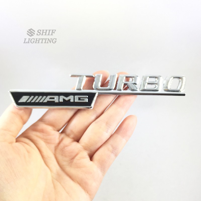 Set 2 miếng dán logo chữ Turbo trang trí xe hơi Mercedes