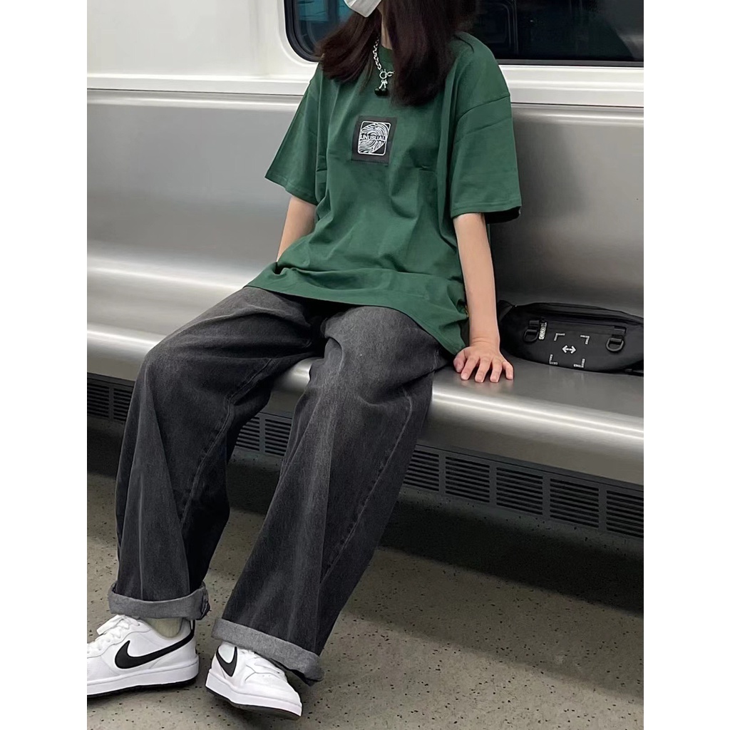 Áo thun xanh rêu tay lỡ form rộng unisex Neko.sg ATL307