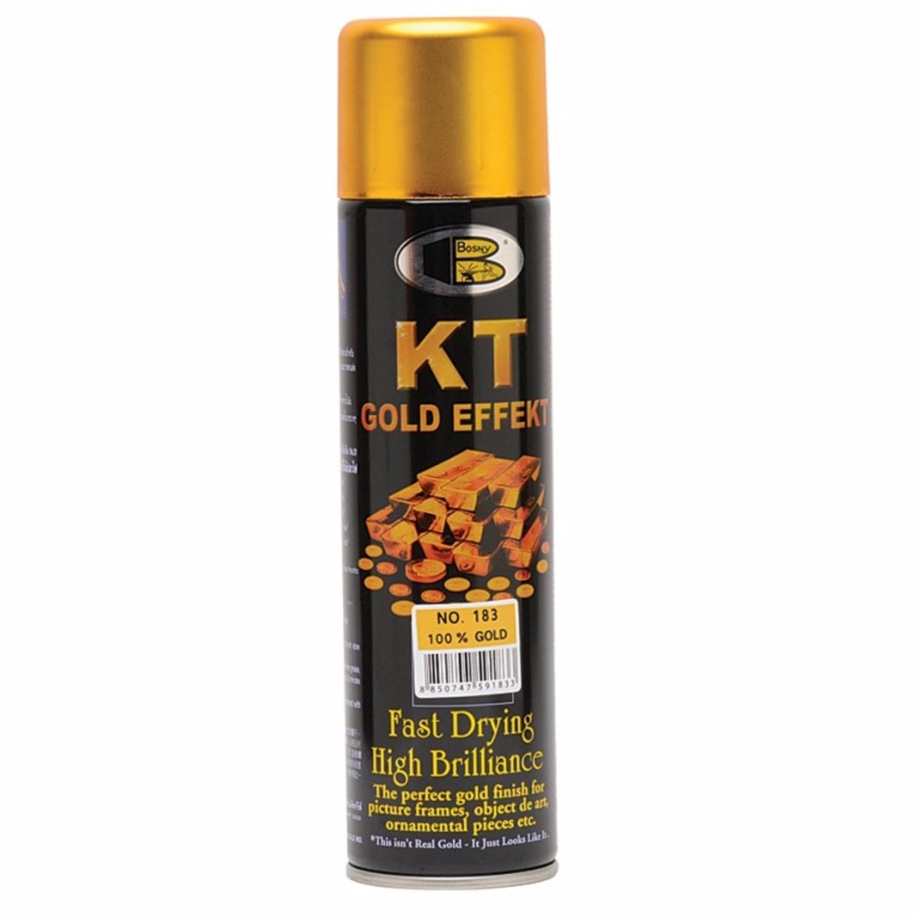 Sơn xịt mạ màu vàng GOLD KT183 Bosny (200ml/chai) - Nhập khẩu Thái Lan