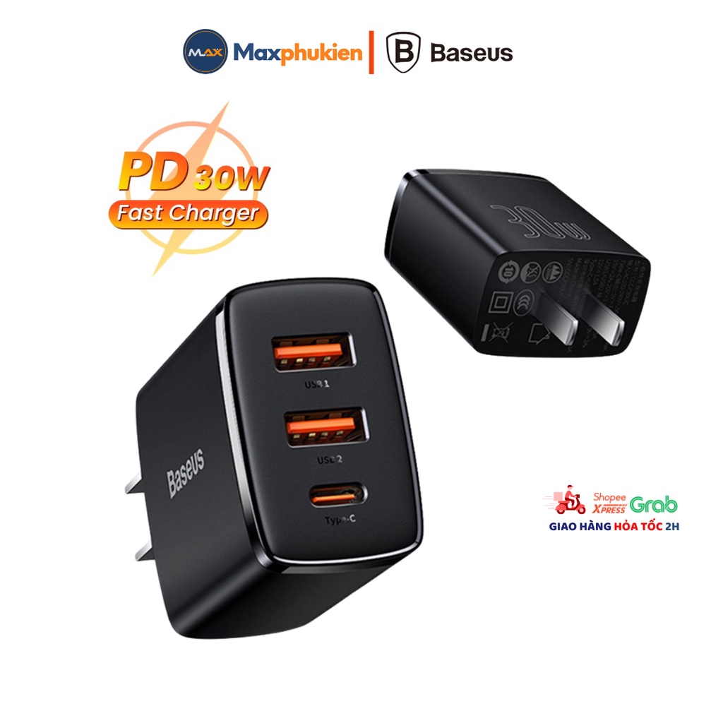 Củ sạc nhanh 30w 3 cổng - sạc nhanh chuẩn QC 3.0 và PD 3.0 2 Cổng USB & Type - C