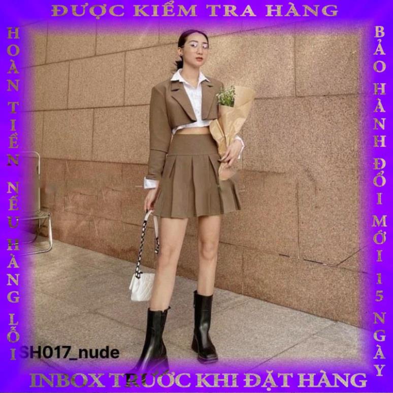 set vest lửng croptop phối chân váy kèm áo sơ mi ngắn tay dài thanh lịch(kèm ảnh video thật)(BB3) hoangle
