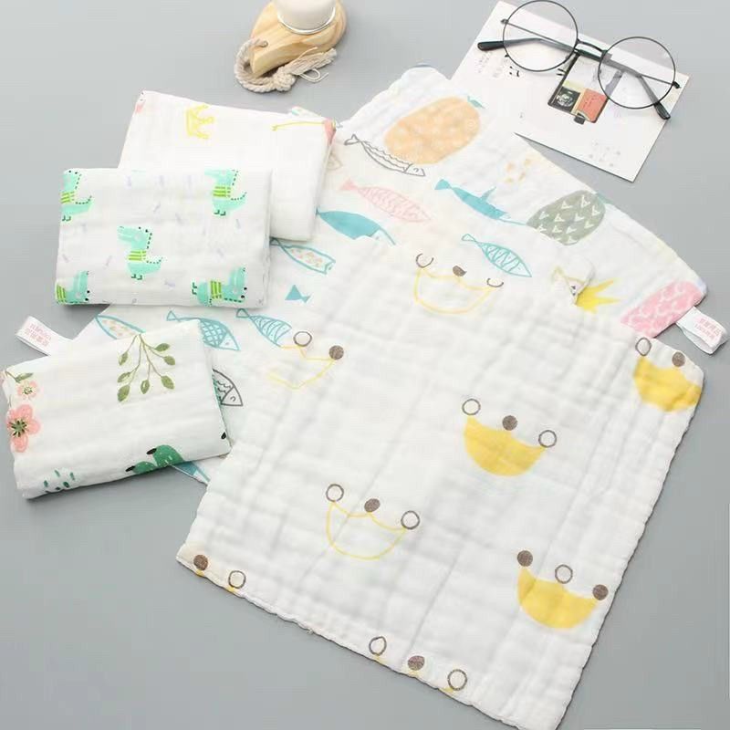 Set 5 khăn sữa HBQ khăn mặt 6 lớp 100% cotton kích thước 25cmx25cm