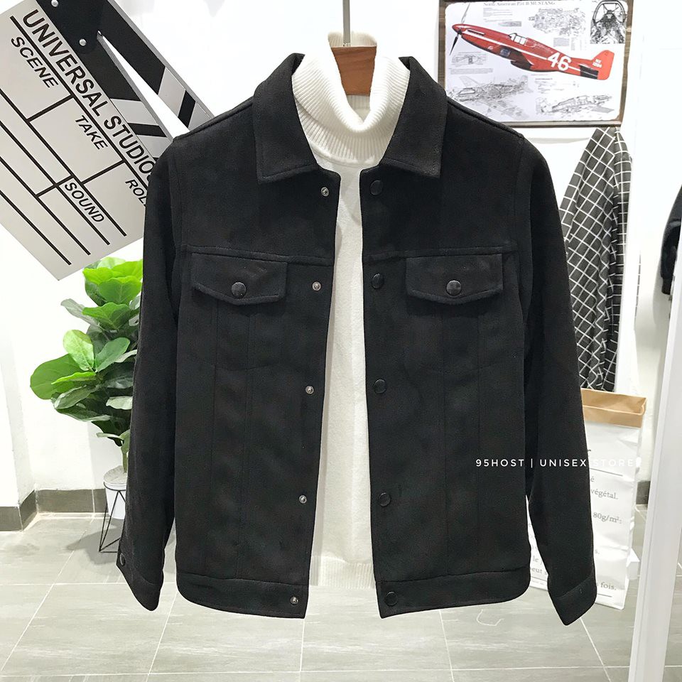 Áo khoác da lộn nam đẹp 95.HOST JK030 đen