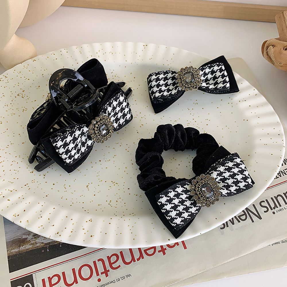 Dây buộc tóc/Kẹp đuôi ngựa bằng vải họa tiết kẻ ô thanh lịch phong cách Hàn Quốc cho nữ