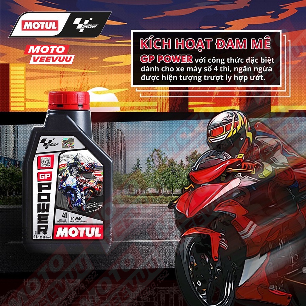 Dầu nhớt xe số Motul GP Power 4T 10W40 SL MA2 1 Lít Gốc Khoáng