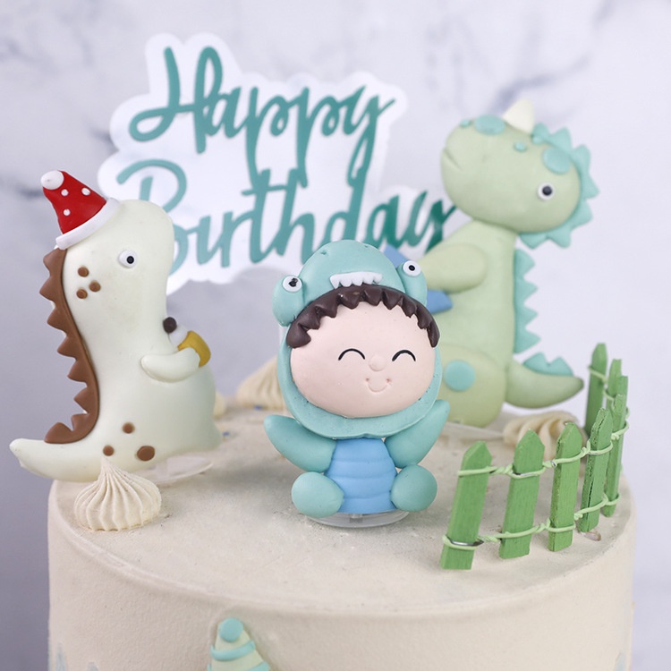 Topper Trang Trí Bánh Kem Hình Khủng Long Hoạt Hình 3D