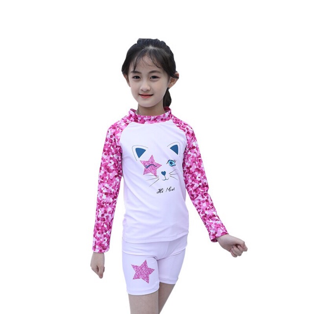 Set bơi tay dài chống nắng bé gái 13-37kg