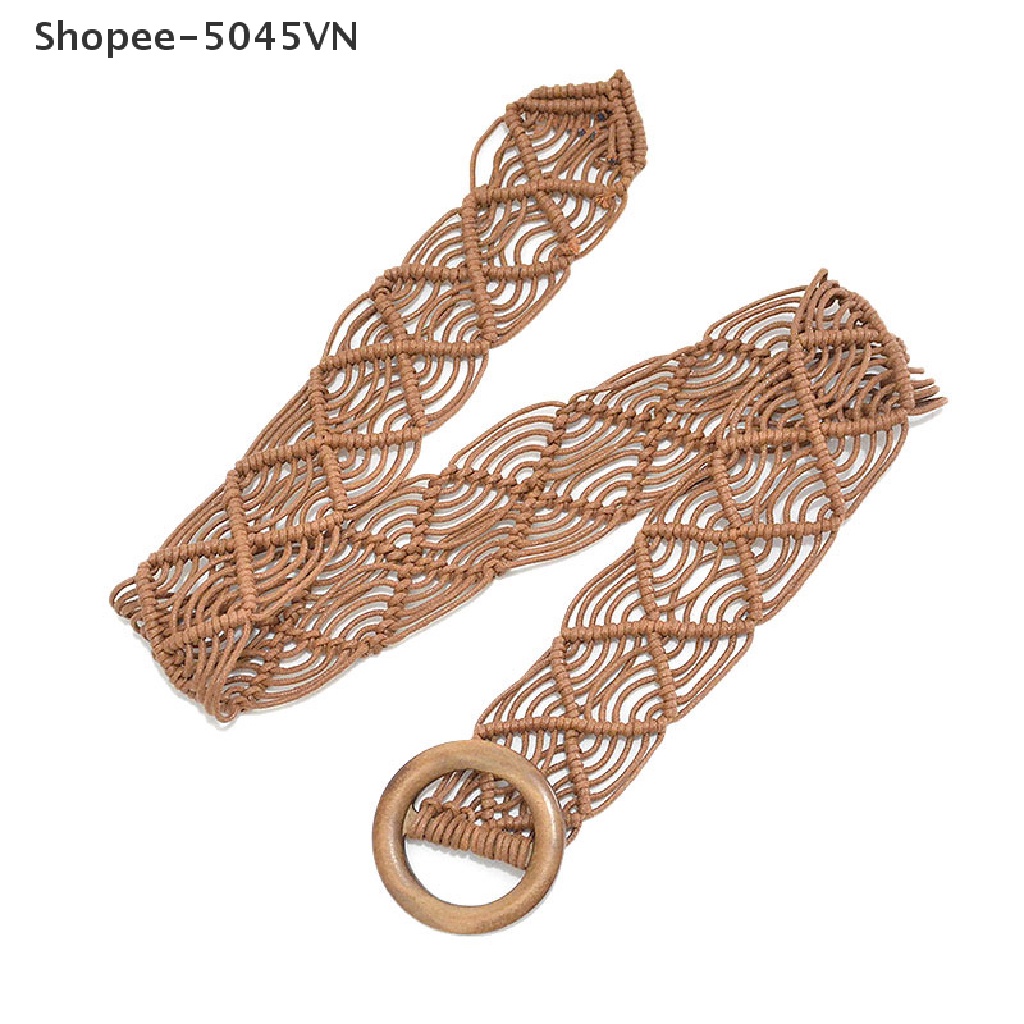 Thắt Lưng Nữ Bản Rộng Có Khóa Gỗ Phong Cách Bohemian Cổ Điển Mới