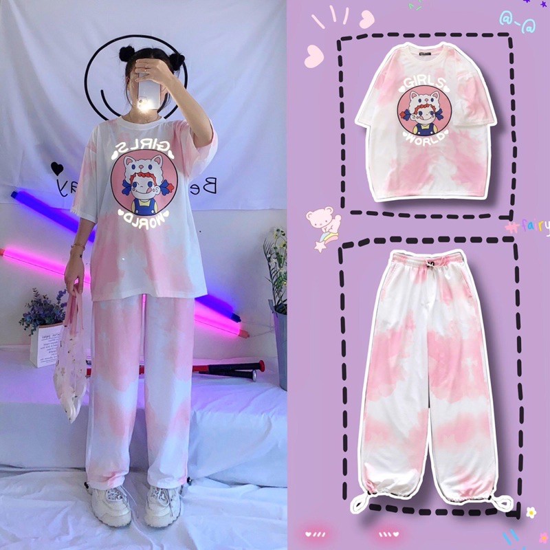 Set Loang 3D GRILS WORLD Ảnh Thật(OverTee+LongPant)