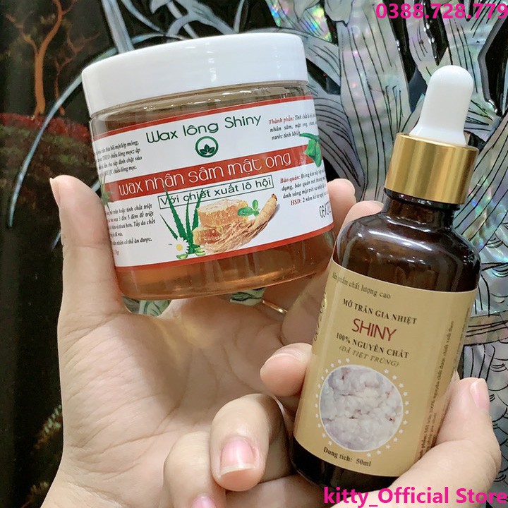 Combo Wax lông Shiny tẩy lông siêu sạch hanmade + mỡ trăn shiny hanmade (tặng kèm bộ dụng cụ wax)