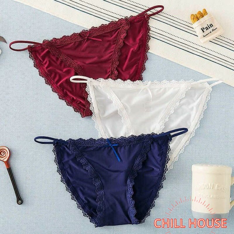 Quần lót nữ su pha ren đính nơ, dây hông mảnh sexy Q 059