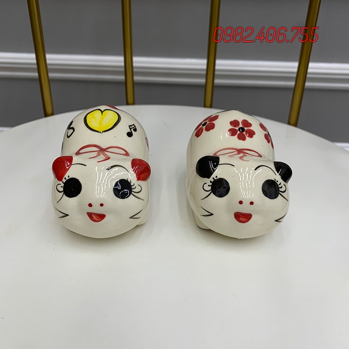 Ống heo đất tiết kiệm mini cute, con lợn size nhỏ dễ thương cho bé dáng nằm 7cm, chất liệu sứ,_