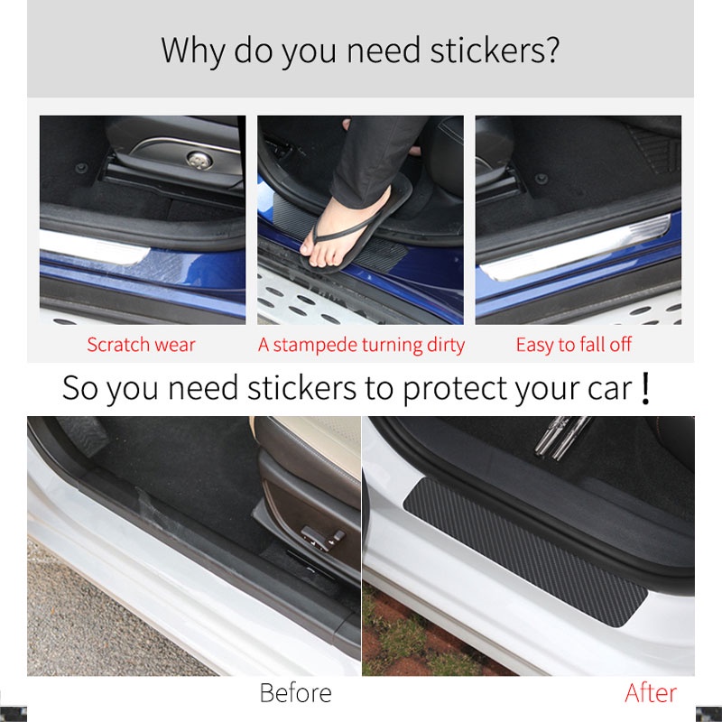 Bộ 4 Miếng Dán In Họa Tiết Sợi carbon 3D Bảo Vệ Cửa Xe Hơi Chống Trầy Tiện Dụng