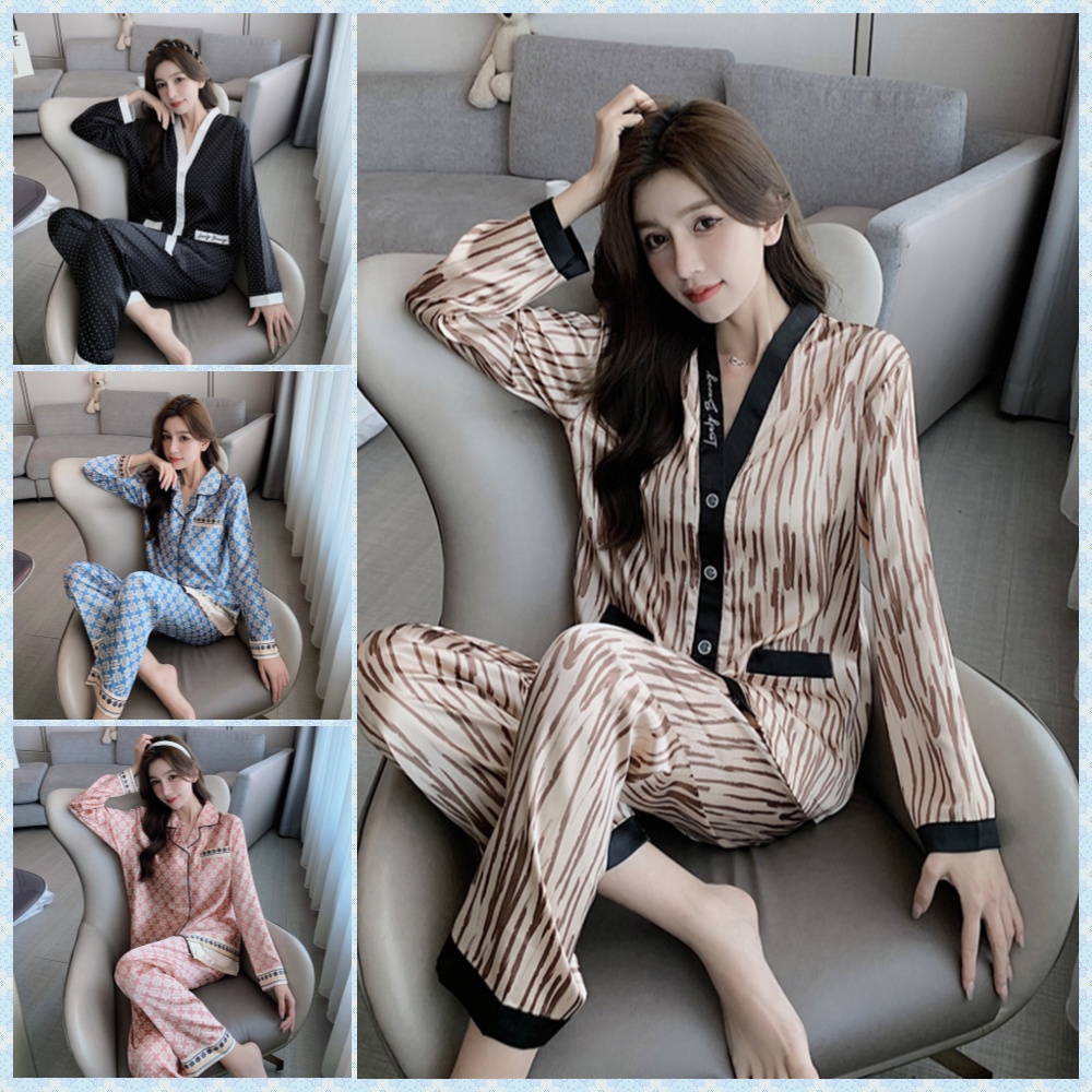 Plus Bộ Đồ Ngủ Tay Dài Chất Lụa satin Thời Trang 2022 Size M-5XL
