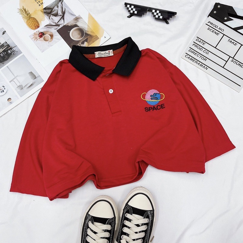 ÁO CROPTOP POLO OVERSIZED HÌNH THÊU - ĐỎ / HỒNG | BigBuy360 - bigbuy360.vn
