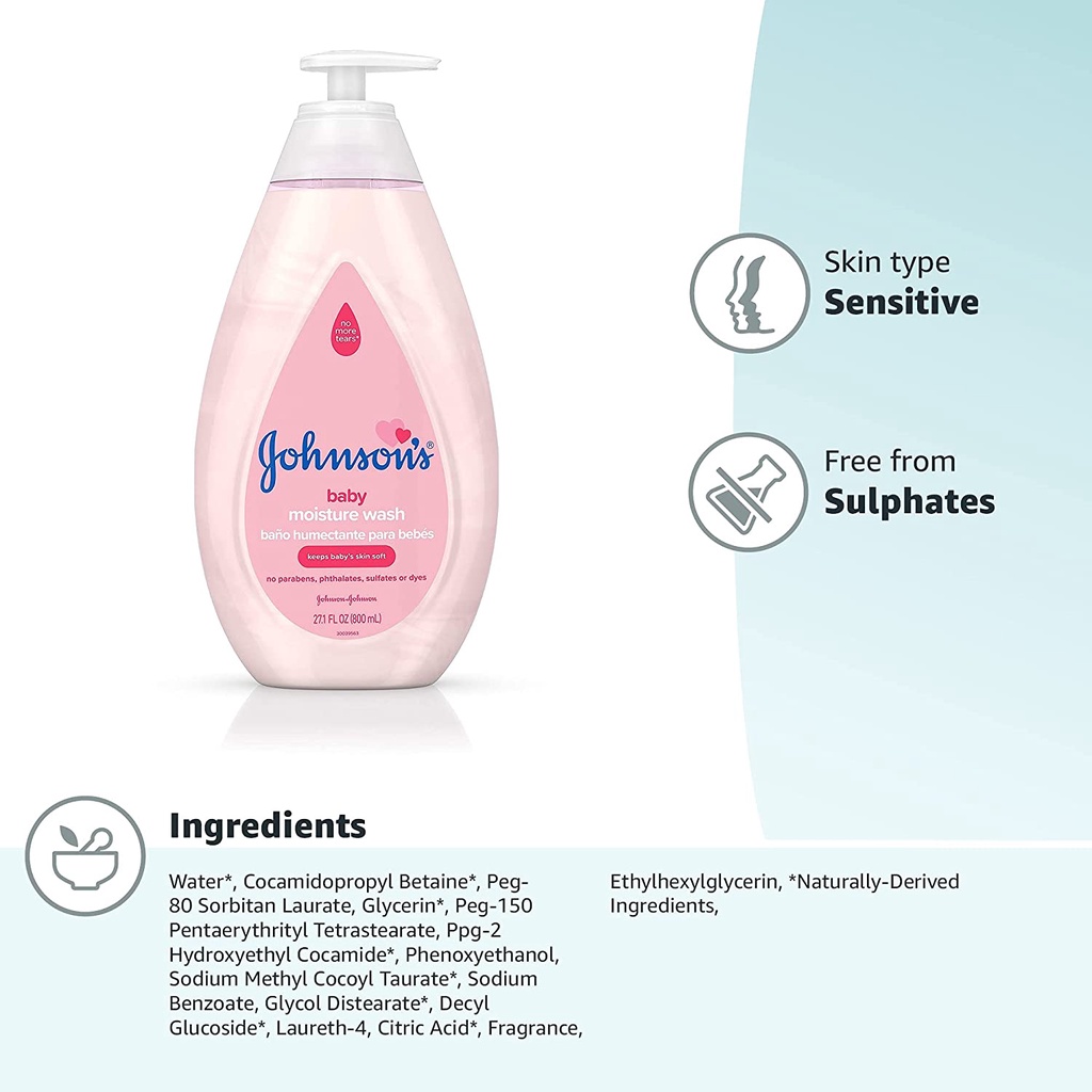 Sứa tắm dưỡng ẩm cho trẻ em Johnson's Baby Gentle Body Moisture Wash 300ml/500ml/800ml (Mỹ)