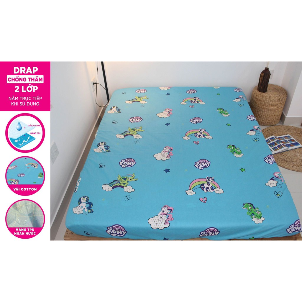 GA CHỐNG THẤM NƯỚC COTTON 5D 2 LỚP CAYABE HÌNH NGỰA LITTLE PONY XANH