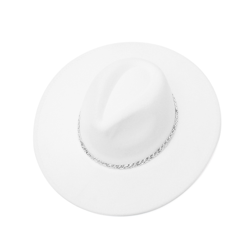 Mũ vành rộng đính dây xích kim loại thời trang cho nữ