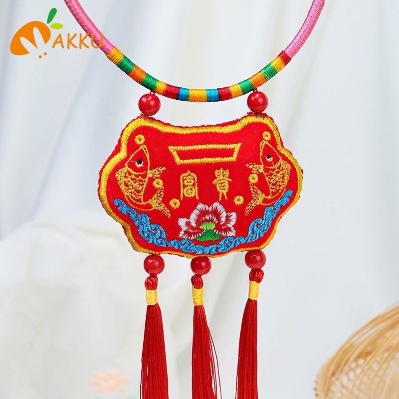 Vòng cổ đeo cổ cho bé cuộc sống lâu dài ruyi thêu quà tặng trăng tròn Dây chuyền cho bé &amp; trẻ em Phụ kiện Trang sức AKKU