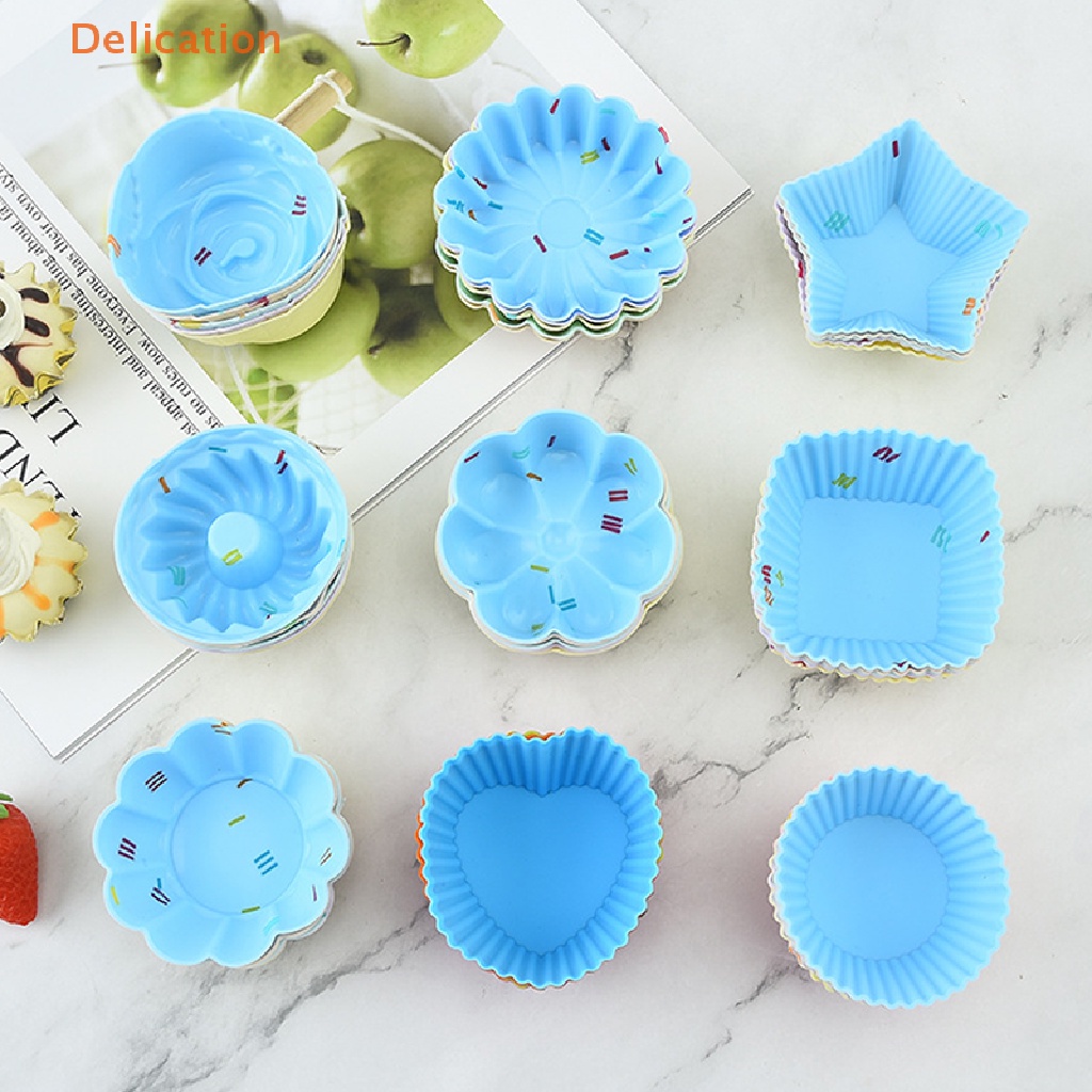 Set 5 Khuôn Silicone Làm Bánh Muffin / Cupcake Hình Tròn / Trái Tim / Vuông 3D DIY