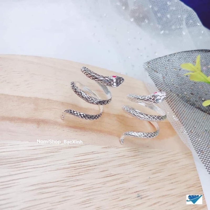 Nhẫn bạc Rắn cuốn 3 vòng, Nam Nữ đều đeo được thời trang cá tính độc đáo Mainomi Shop Bạc Xinh