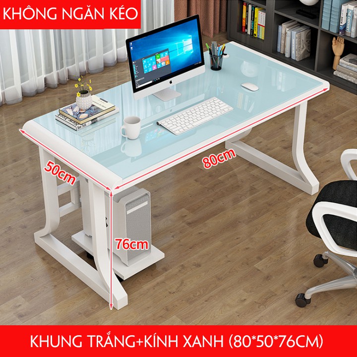 Bàn làm việc, Bàn mặt kính cường lực khung thép.KT: 80x50x76 (cm)