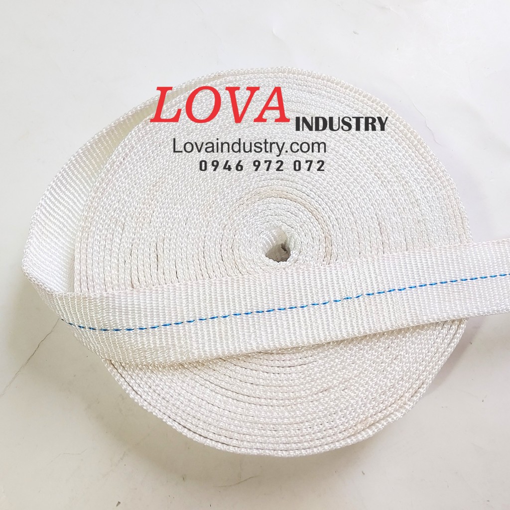 Dây đai polyester cường lực bản 52mm màu trắng dày 3,8 li, dây đai buộc siết hàng bản lớn,dây dệt mềm