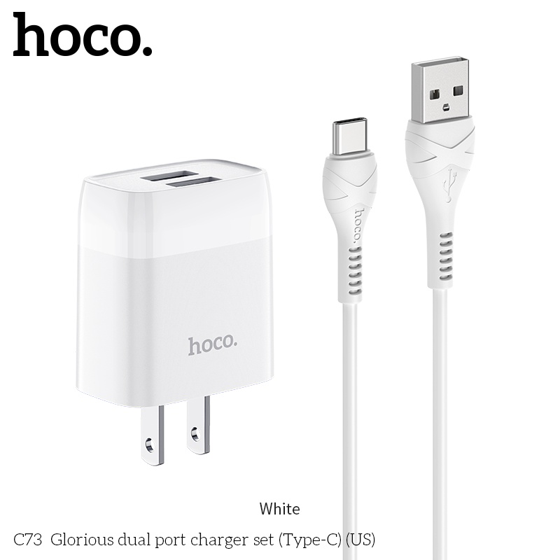 Bộ sạc Hoco C73 Type-C 2.4A có 2 cổng USB dành cho android: samsung oppo vivo xiami realme ...