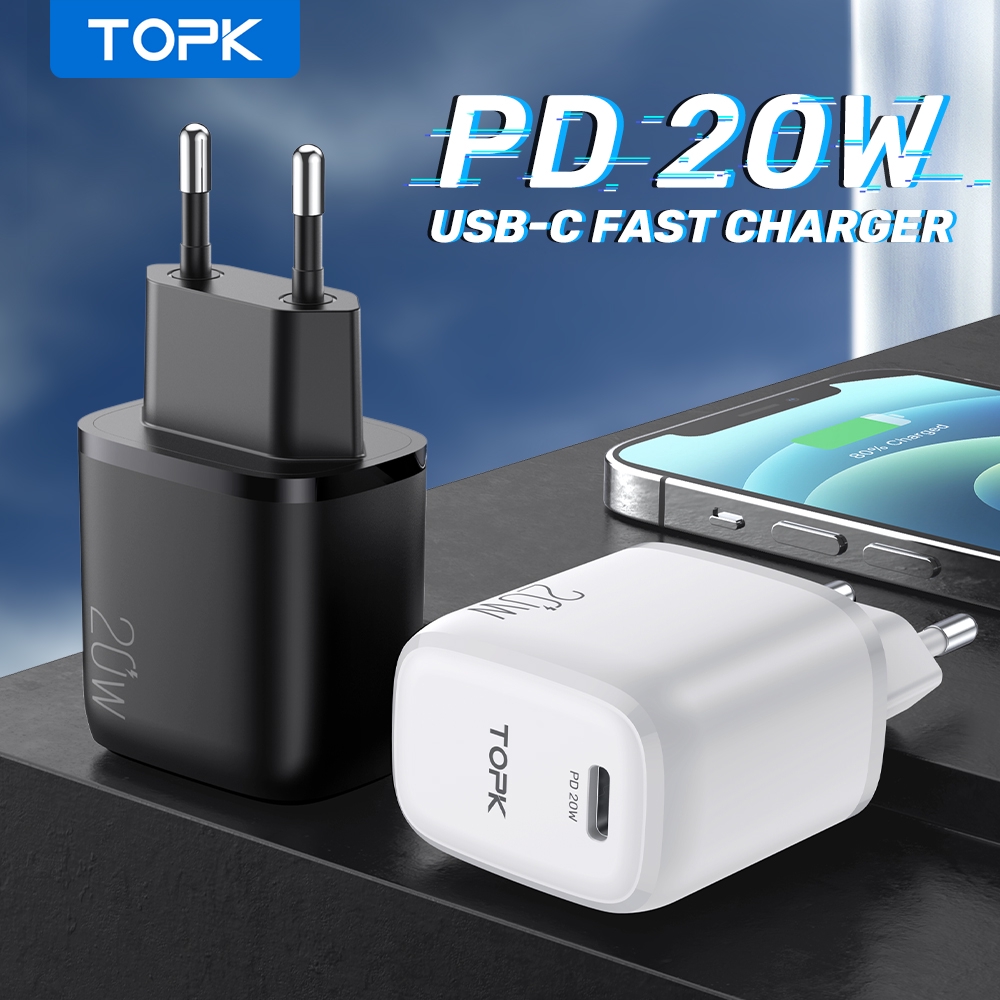 Cốc sạc TOPK B210P Mini 20W PD3.0 QC3.0 2 cổng