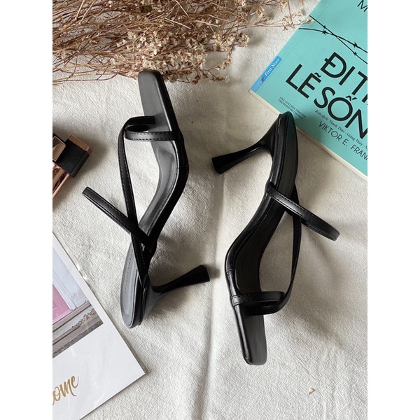 Dép cao gót nữ 7p, guốc nữ xỏ ngón viền nổi, trẻ trung đi siêu nhẹ