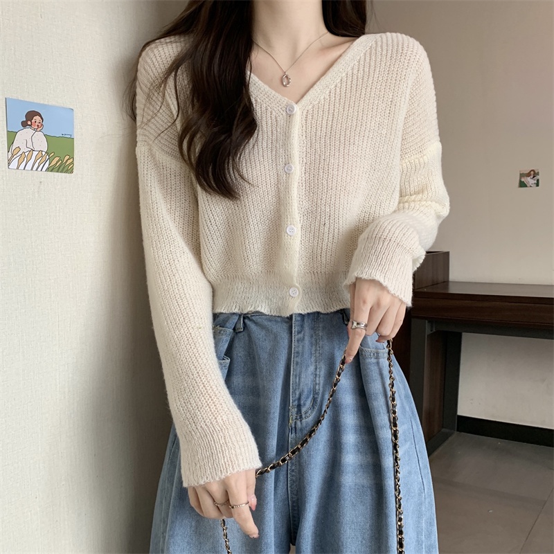 SUXI Áo Khoác Cardigan Dài Tay Cổ Chữ V Màu Sắc Đơn Giản Phong Cách Hàn Quốc