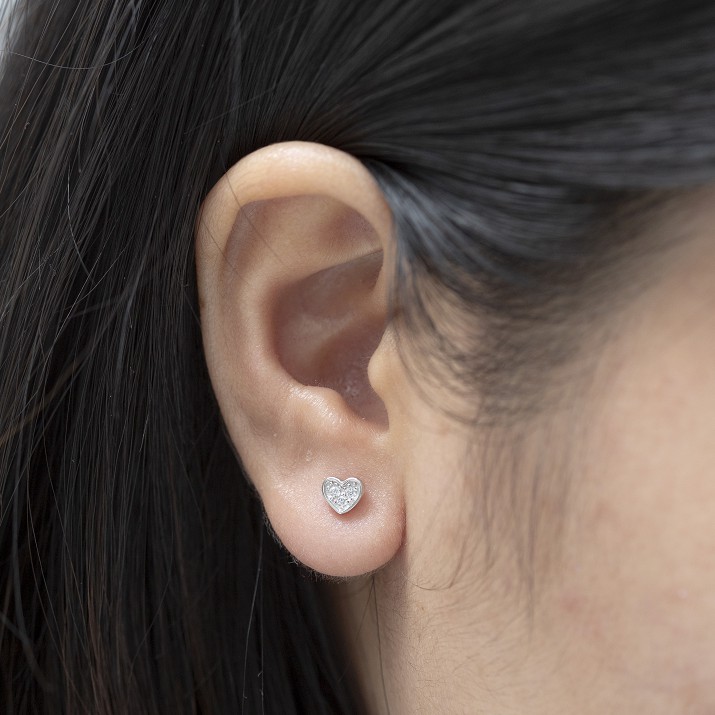 Khuyên Tai Bạc Blue Peach Tim Đá Rỗng KT329