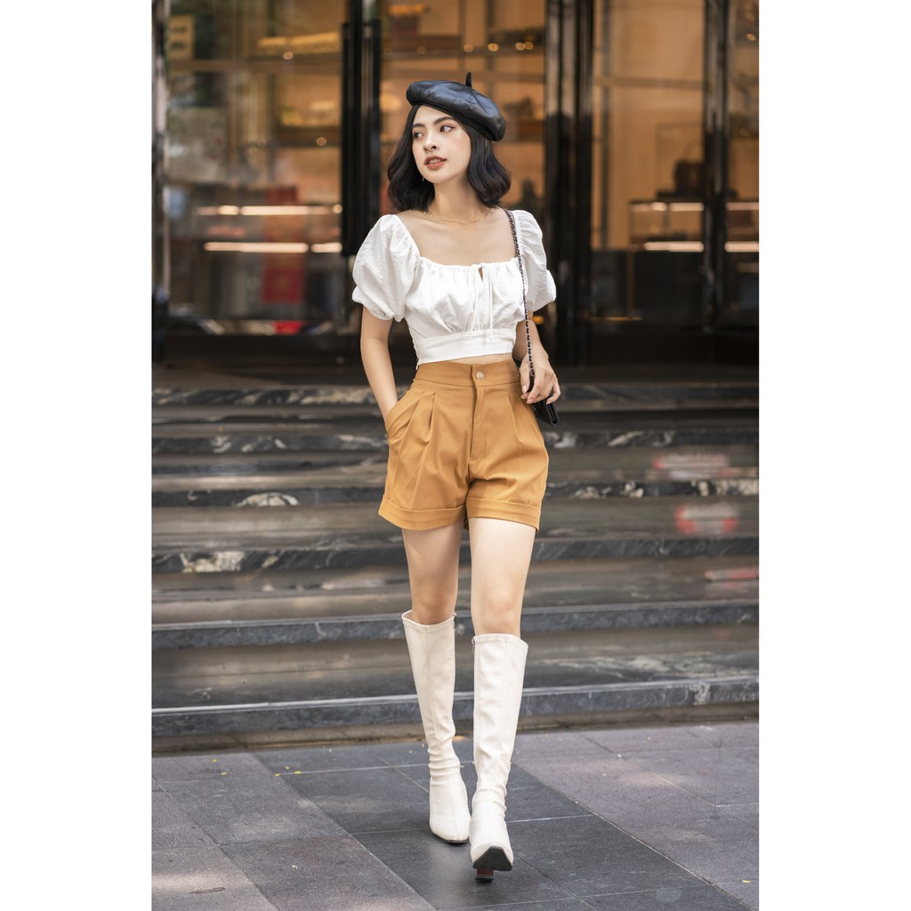 Quần Short Kaki Nâu Có Lê Vê - HOO DESIGN
