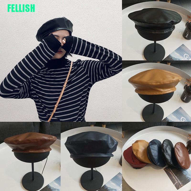 Nón beret da PU phong cách cổ điển cho nữ