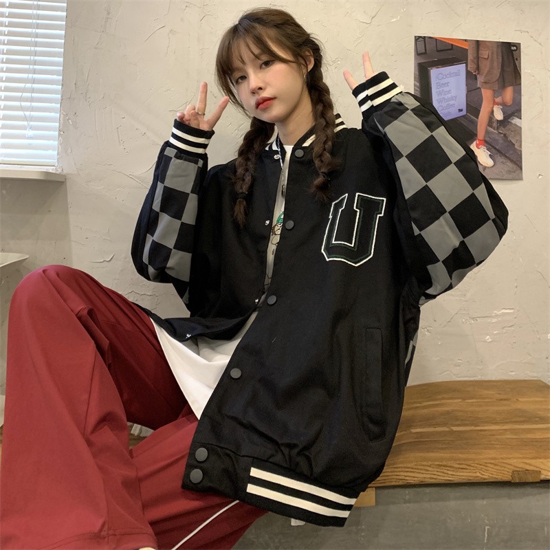 Áo bomber nữ oversize thời trang ulzzang hàn quốc, áo khoác bomber nữ caro dày dặn học sinh đi chơi đi du lich 2021