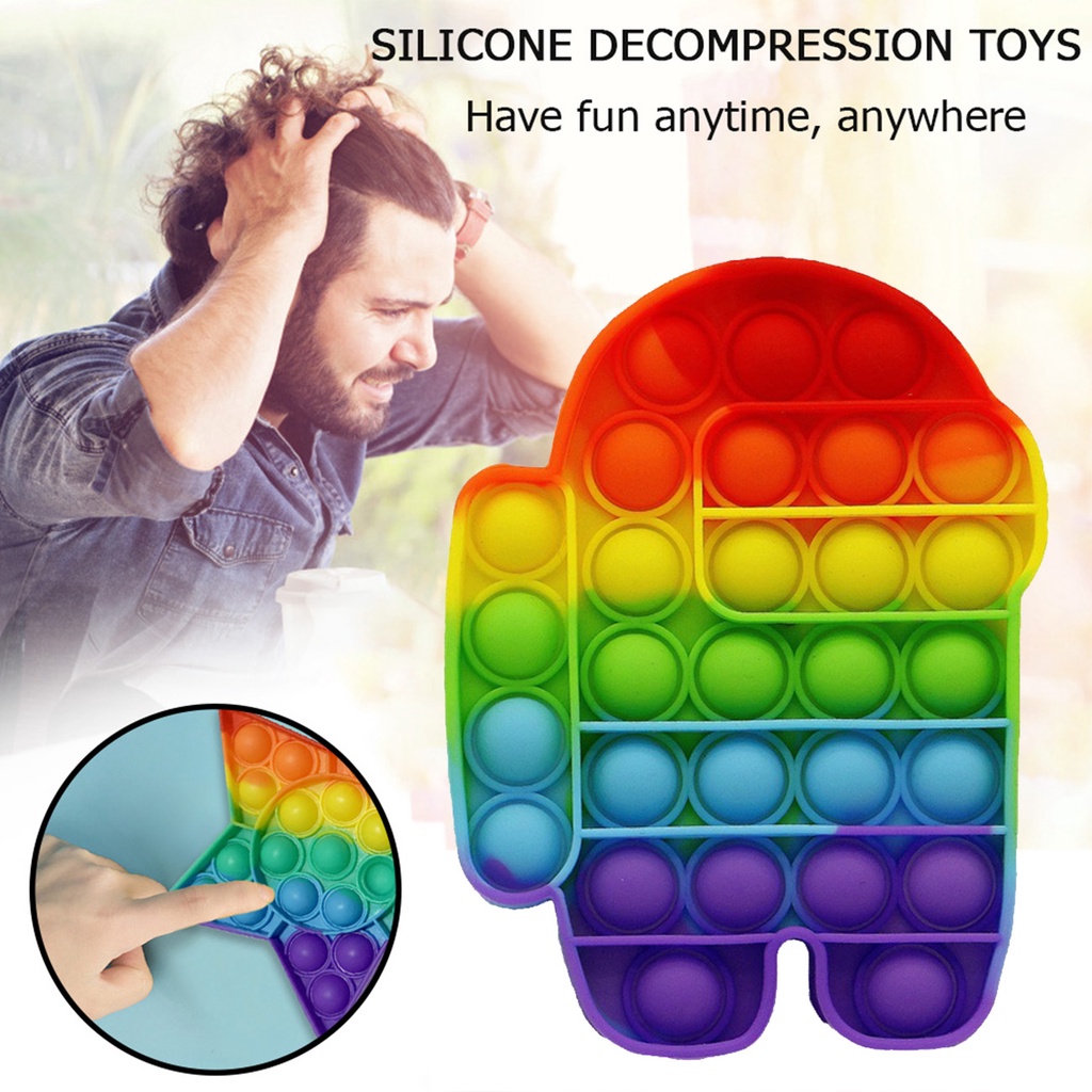JUJIAJIA Decompression  Kids Educational Push Pop Bubble Silicone Plate 3D Bubble Fidget Sensory Game Rainbow Toy