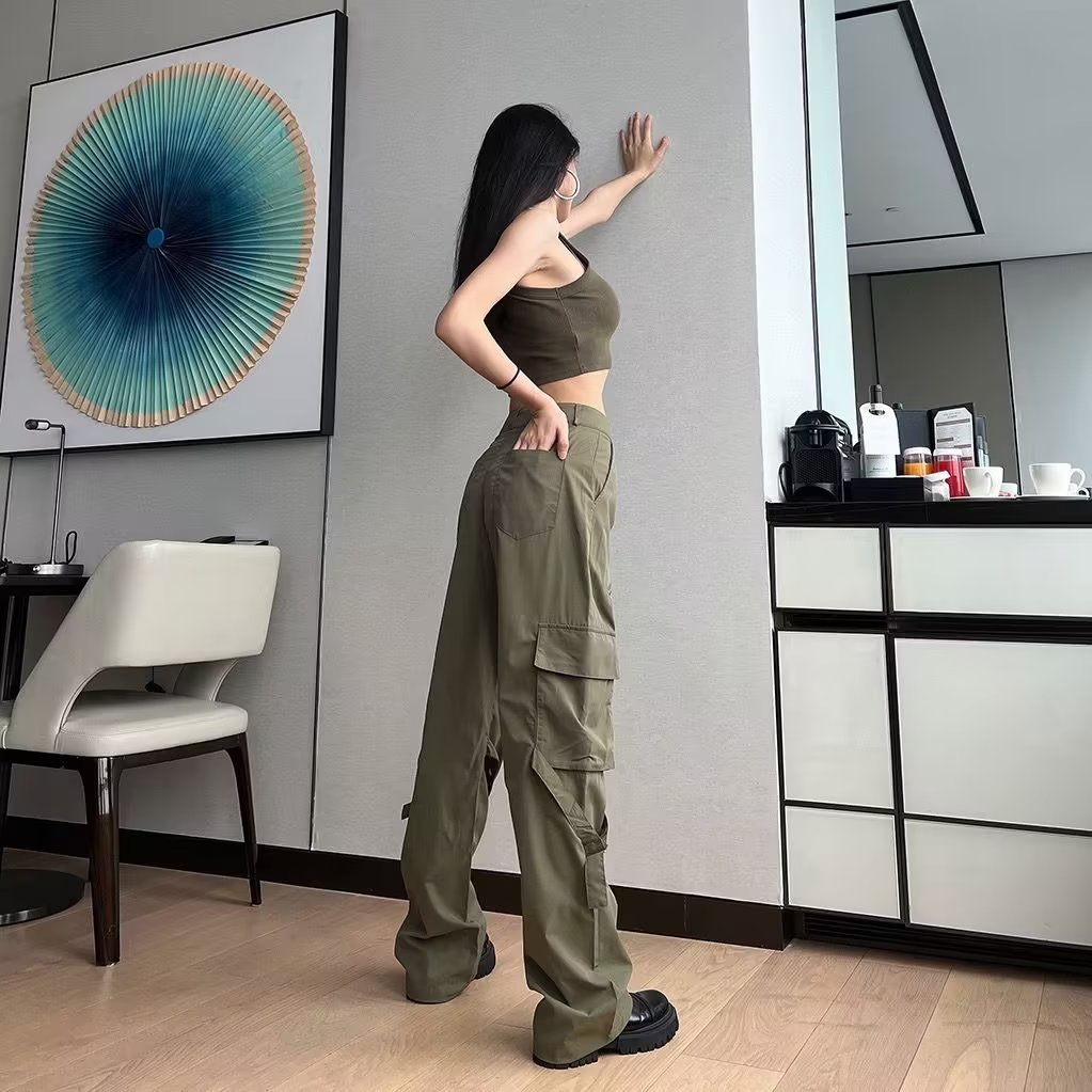 Quần Jogger Lưng Cao Ống Rộng Phối Túi Thiết Kế Mới Cao Cấp Thời Trang Dành Cho Nữ