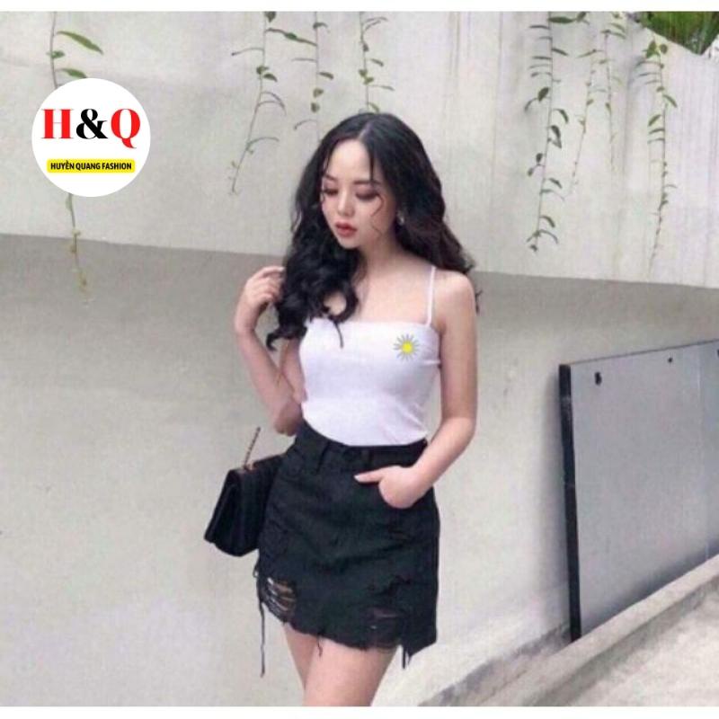 Áo 2 dây ôm, áo hai dây HOA CÚC thun croptop sợi bún co giãn - Huyền Quang