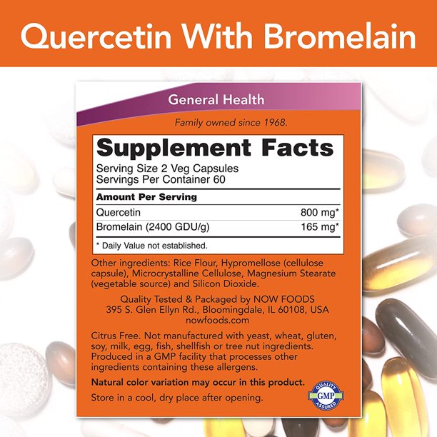 Now Foods Quercetin with Bromelain - Viên uống cân bằng miễn dịch, tăng đề kháng 120 viên