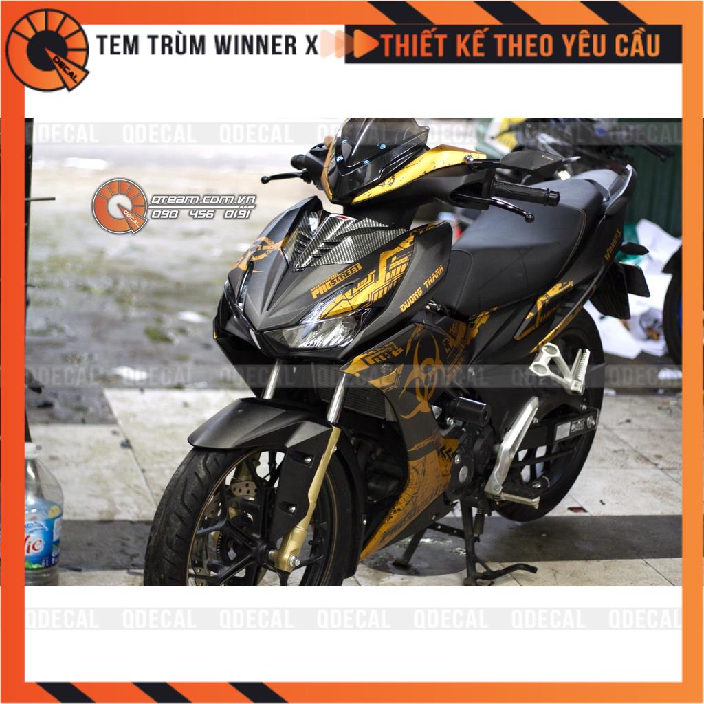 Tem trùm Winner X Radiation đen vàng đồng nhôm mờ decal 3 lớp thiết kế theo yêu cầu