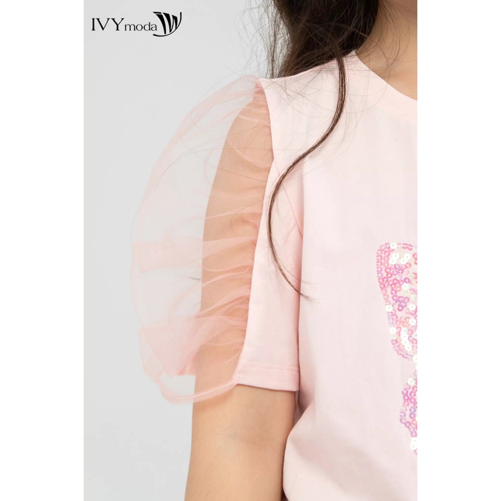 Áo thun tay lưới bé gái IVY moda MS 57G1261