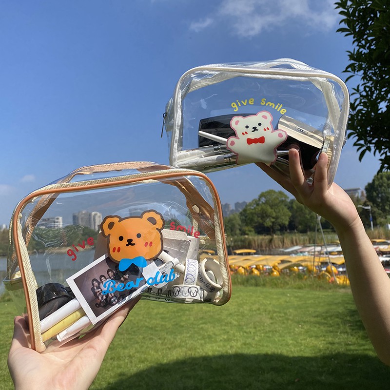 Hộp Bút, Túi Đựng Makeup Clear Jelly Pouch Bear Club