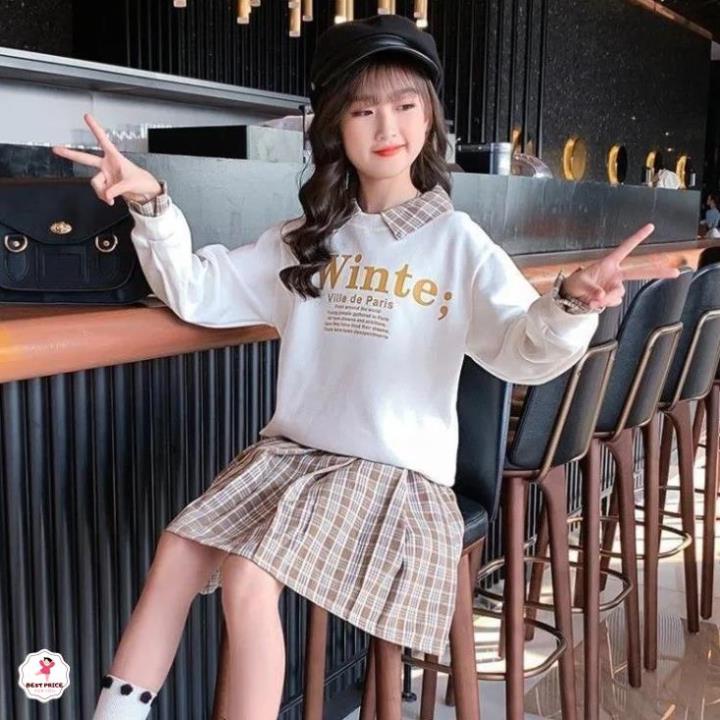 Váy đầm xòe, tay dài mùa thu đông cho bé gái 7 8 9 10 11 12 tuổi☑️ size đại 25kg 30kg 35kg 40kg