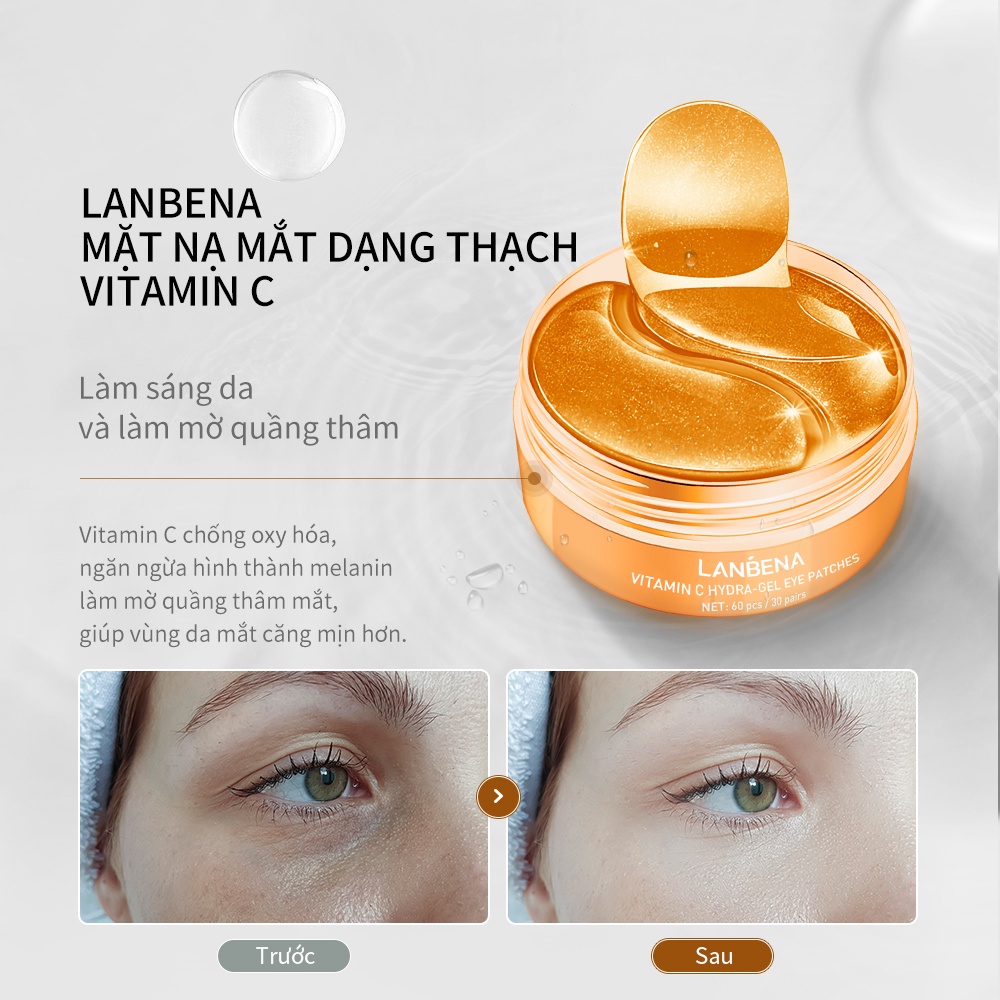 Hộp 60 mặt nạ mắt Lanbena vitamin C retinol giảm quầng thâm và nếp nhăn chống lão hóa (2PCS)
