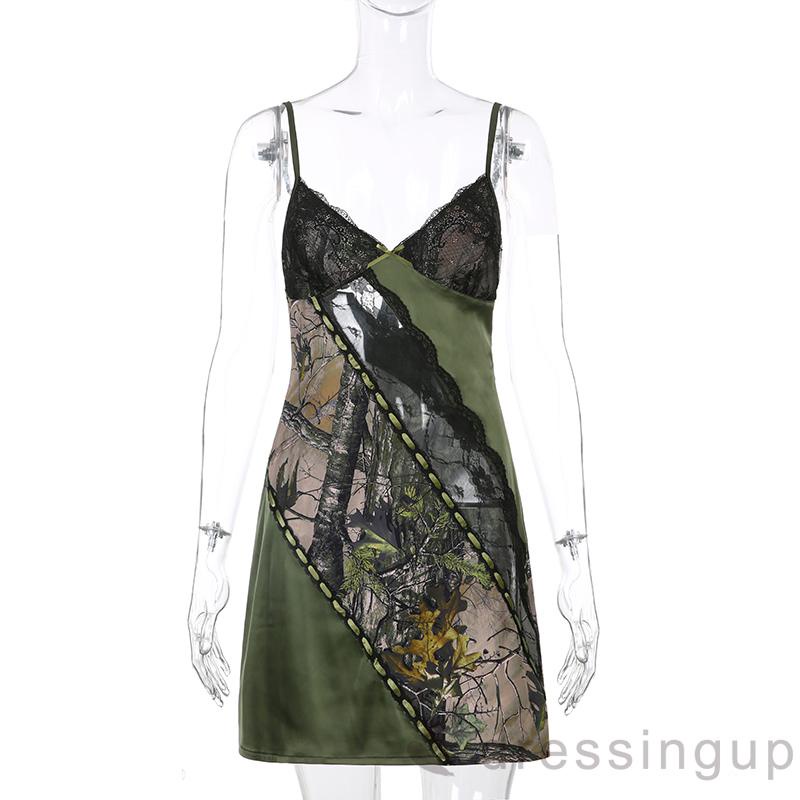 Đầm hai dây cổ chữ V in họa tiết thời trang cho nữ