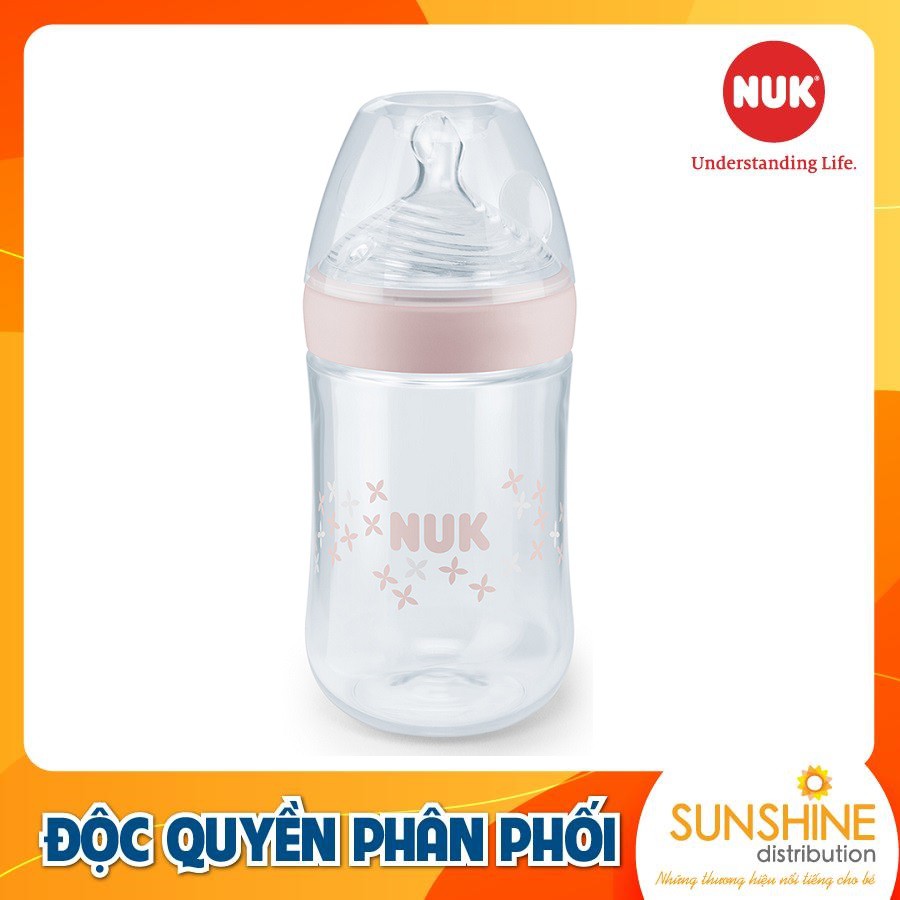 Bình sữa NUK Nature Sense nhựa PP cao cấp chuẩn EU núm ti silicone chỉnh nha 260ml S1-M