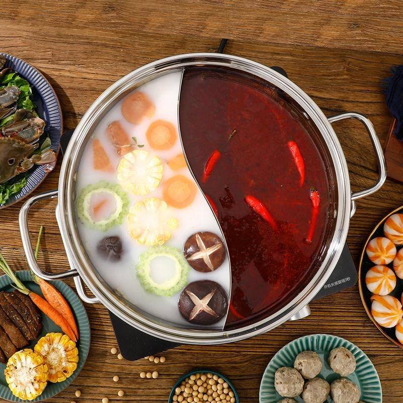 Nồi lẩu uyên ương dày inox 201 nồi lẩu canh thanh đạm nồi lẩu dùng cho bếp ga bếp điện từ đa năng nồi lẩu trụng thịt