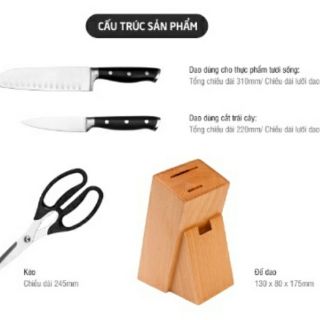 (tặng thớt) Bộ Dao Cao Cấp Lock&Lock 4 món