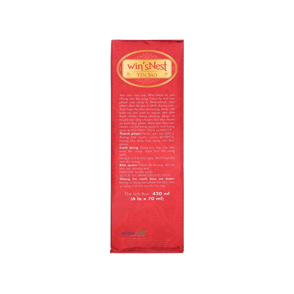Thùng 6 Hộp Yến Sào cao cấp win'sNest Tổ Yến Chưng Sẵn Bổ Sung Canxi 20% (6 lọ/ Hộp)